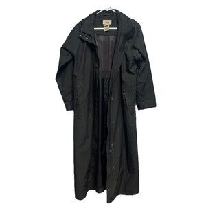 LL BEAN Women's Hooded Long Raincoat Trench Coat Duster Vintage Black Medium/P